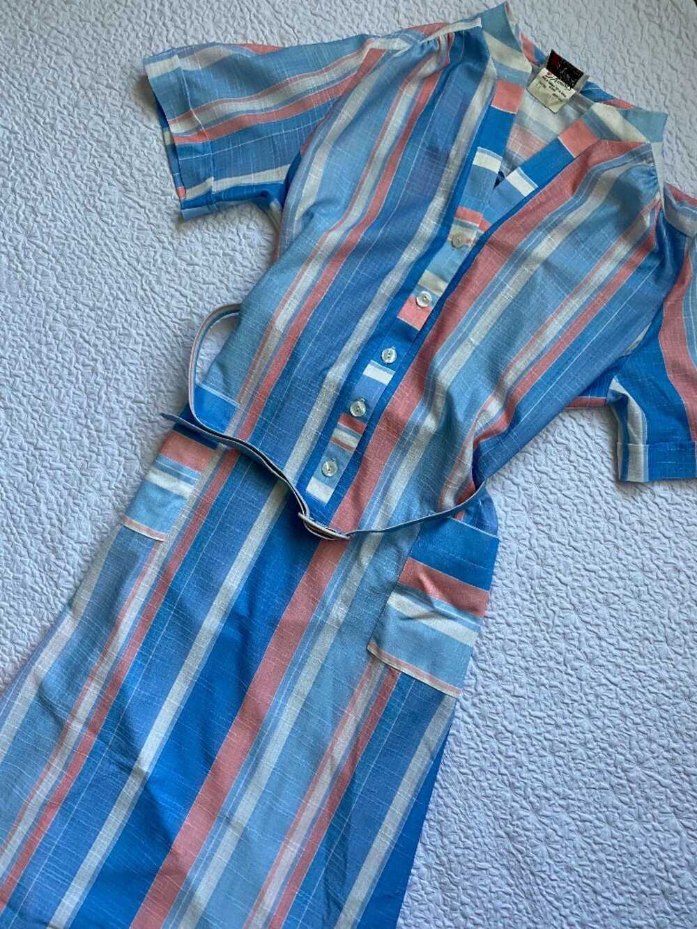 1950's Blue White and Pink Stripped Dress